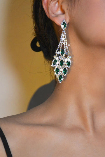 Grønne Rhinestones lange øredobber